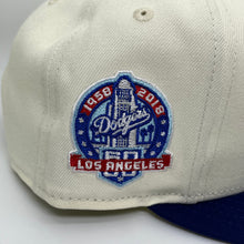 Load image into Gallery viewer, New Era 950 A-Frame Upsidedown LA Dodgers 60th Anniversary Patch Snapback in Chrome/Royal Blue