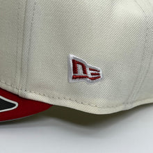 Load image into Gallery viewer, New Era 950 A-Frame Upsidedown LA Dodgers 100th Anniversary Patch Snapback in Chrome/Red