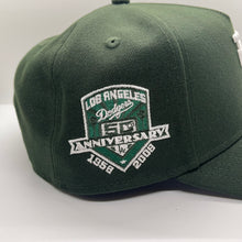 Load image into Gallery viewer, New Era 940 A-Frame Upsidedown LA Dodgers 50th Anniversary Patch Snapback in Dark Seaweed