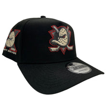 Load image into Gallery viewer, New Era 940 A-Frame Anaheim Ducks 10th Anniversary Patch Snapback in Black/Ivory/Metallic