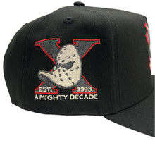 Load image into Gallery viewer, New Era 940 A-Frame Anaheim Ducks 10th Anniversary Side Patch Snapback in Black/Ivory/Metallic