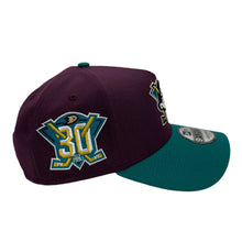 Load image into Gallery viewer, New Era 940 A-Frame Anaheim Ducks 30th Anniversary Patch Snapback - Maroon/Teal