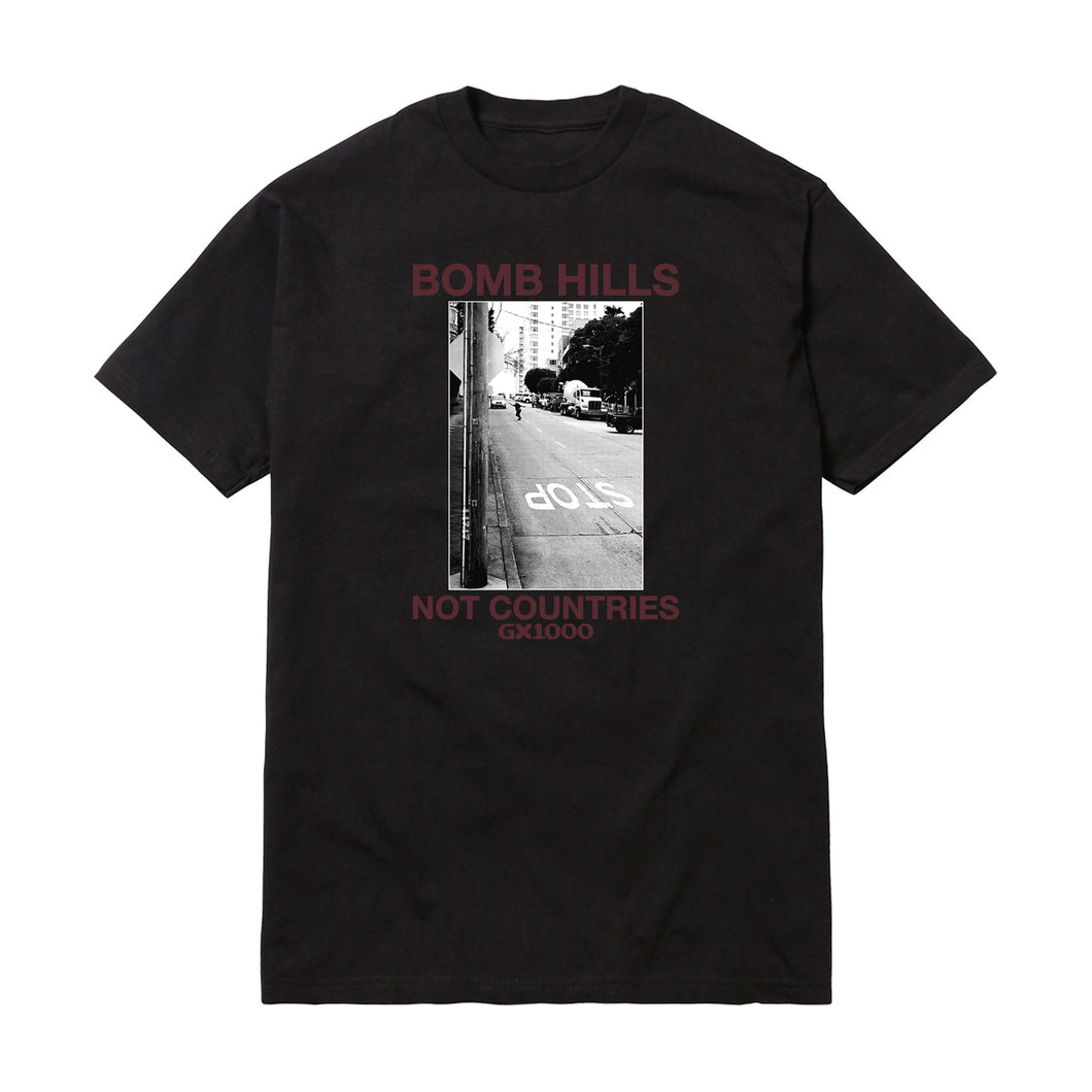 GX1000 Bomb Hills Not Countries Tee in Black/Burgandy