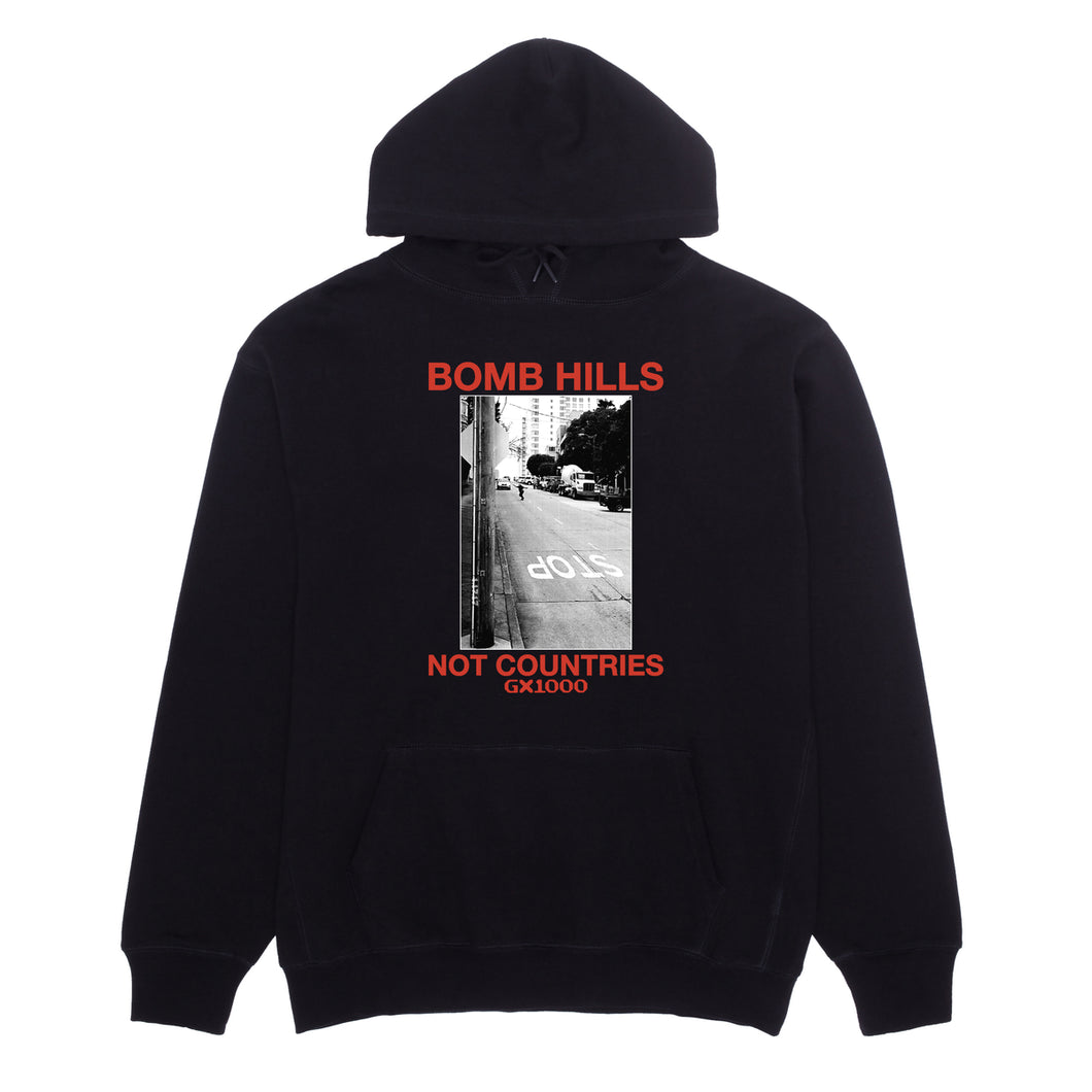 GX1000 Bomb Hills Not Countries Hoodie in Black/Red