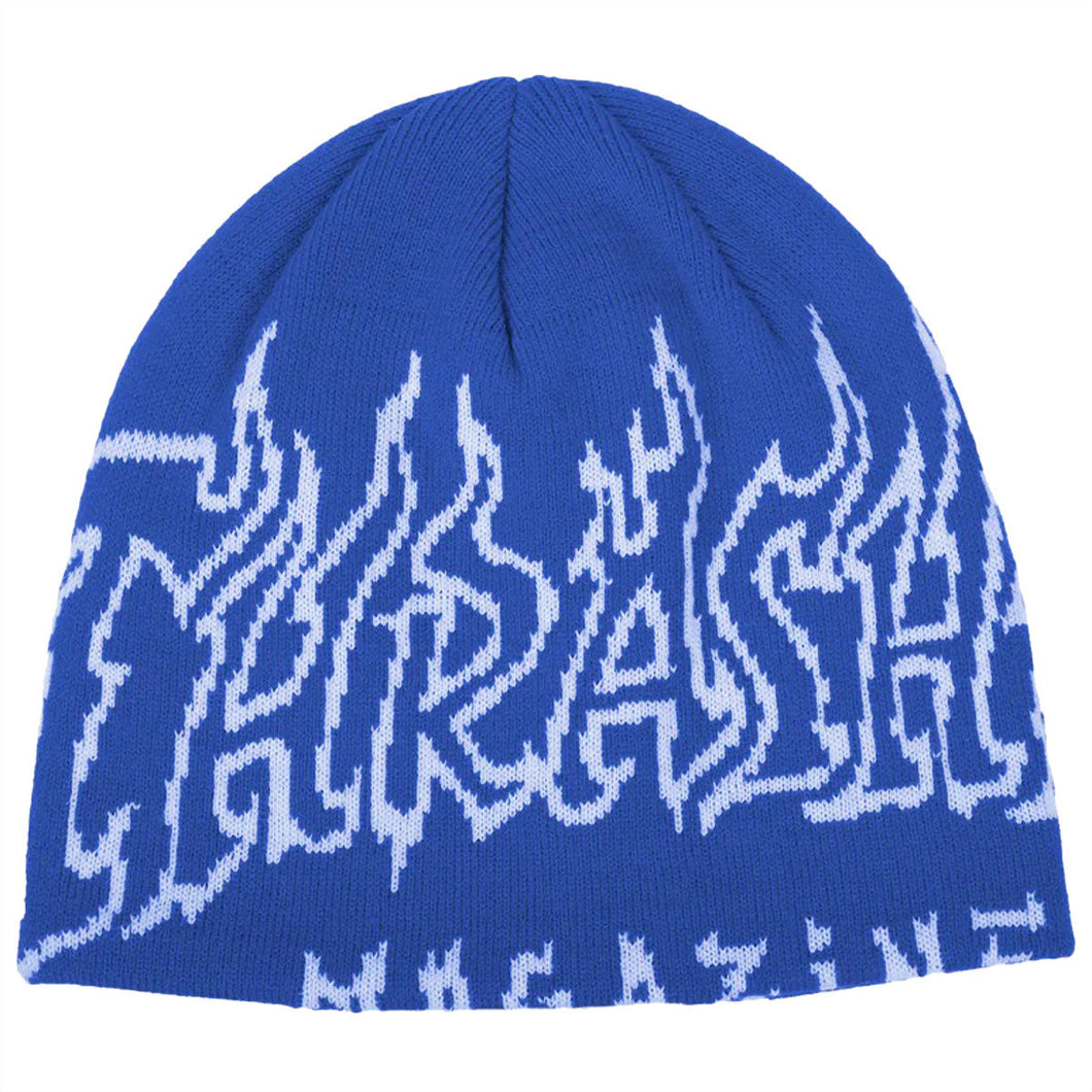 Thrasher Fire Outlined Skully Beanie in Blue
