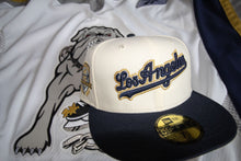 Load image into Gallery viewer, New Era 5950 LA Dodgers Script Ice Dogs in Chrome/Nightshift Navy - 818 Exclusive
