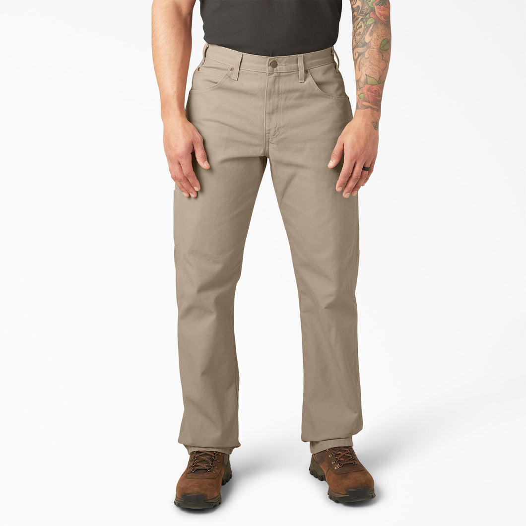 Dickies Relaxed Fit Heavyweight Duck Carpenter Pants in Rinsed Desert Sand