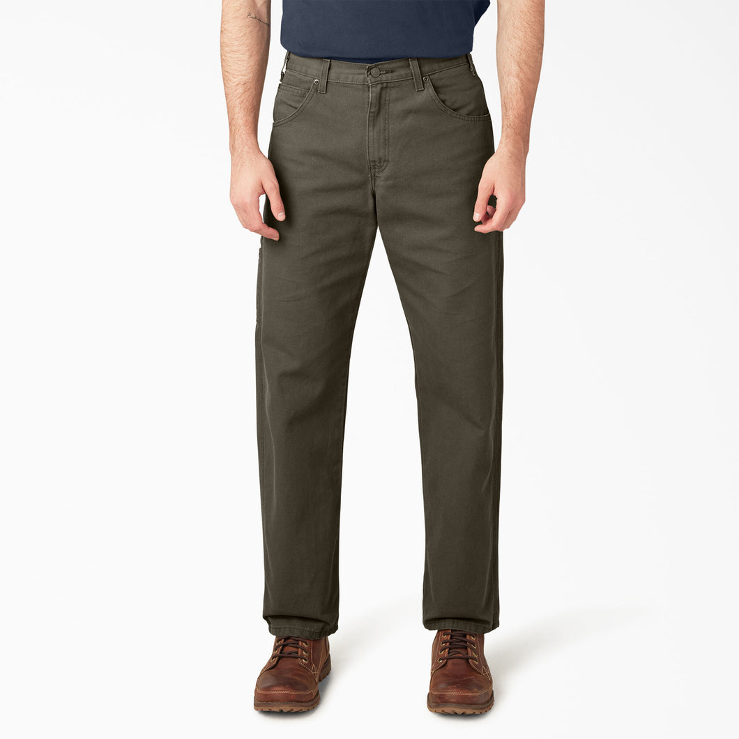 Dickies Relaxed Fit Heavyweight Duck Carpenter Pants in Rinsed Moss Green