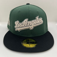 Load image into Gallery viewer, New Era 5950 LA Dodgers Ivory Script 2024 World Series Champions Patch in Mountain Pine Green/Black
