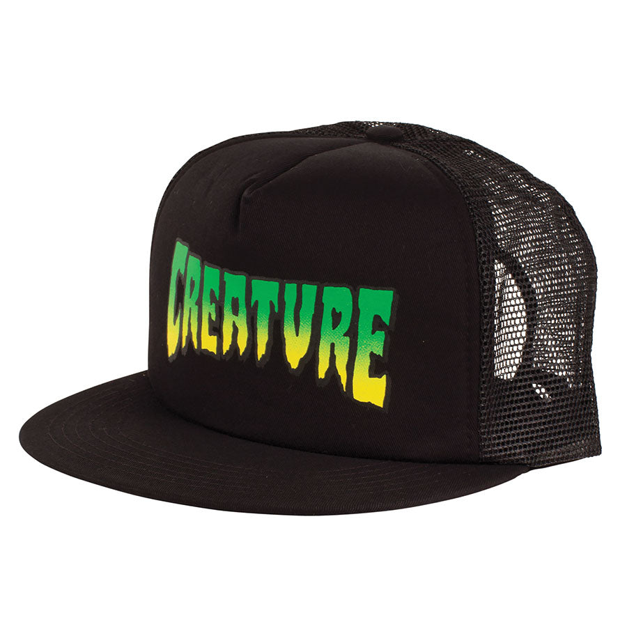 Creature Logo Mesh Trucker Hat in Black