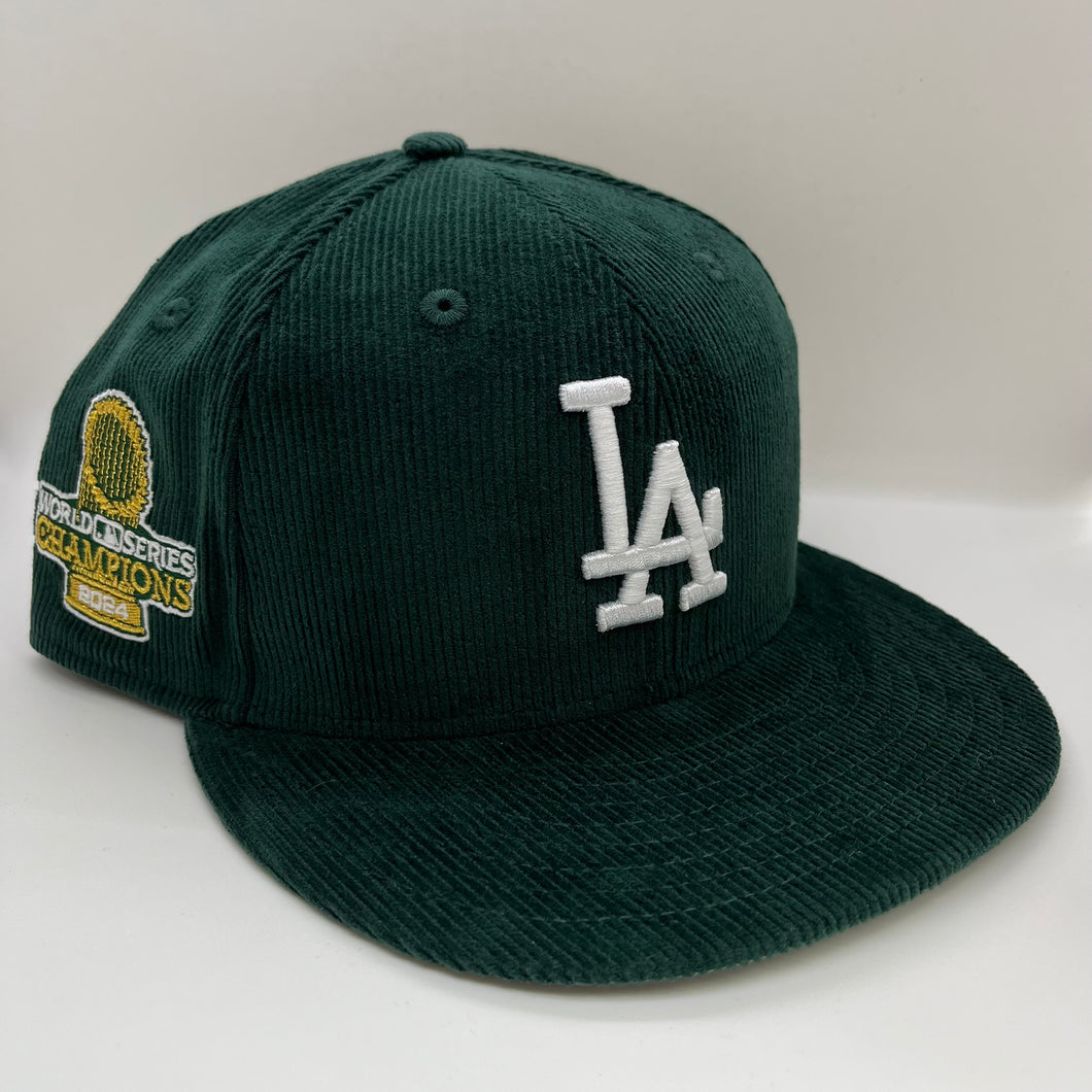 New Era 5950 LA Dodgers 2024 World Series Champions Patch in Dark Green Corduroy