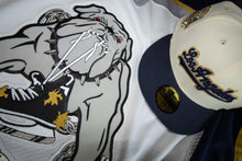 Load image into Gallery viewer, New Era 5950 LA Dodgers Script Ice Dogs in Chrome/Nightshift Navy - 818 Exclusive
