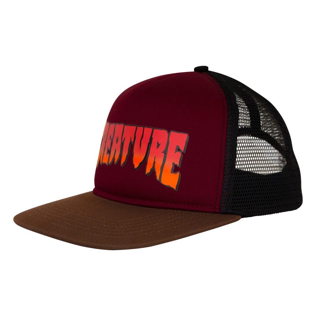 Creature Logo Mesh Trucker Hat in Burgandy/Brown