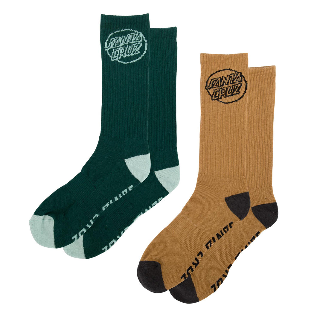 Santa Cruz Opus Strip Crew Socks 2-Pack in Forest/Saddle