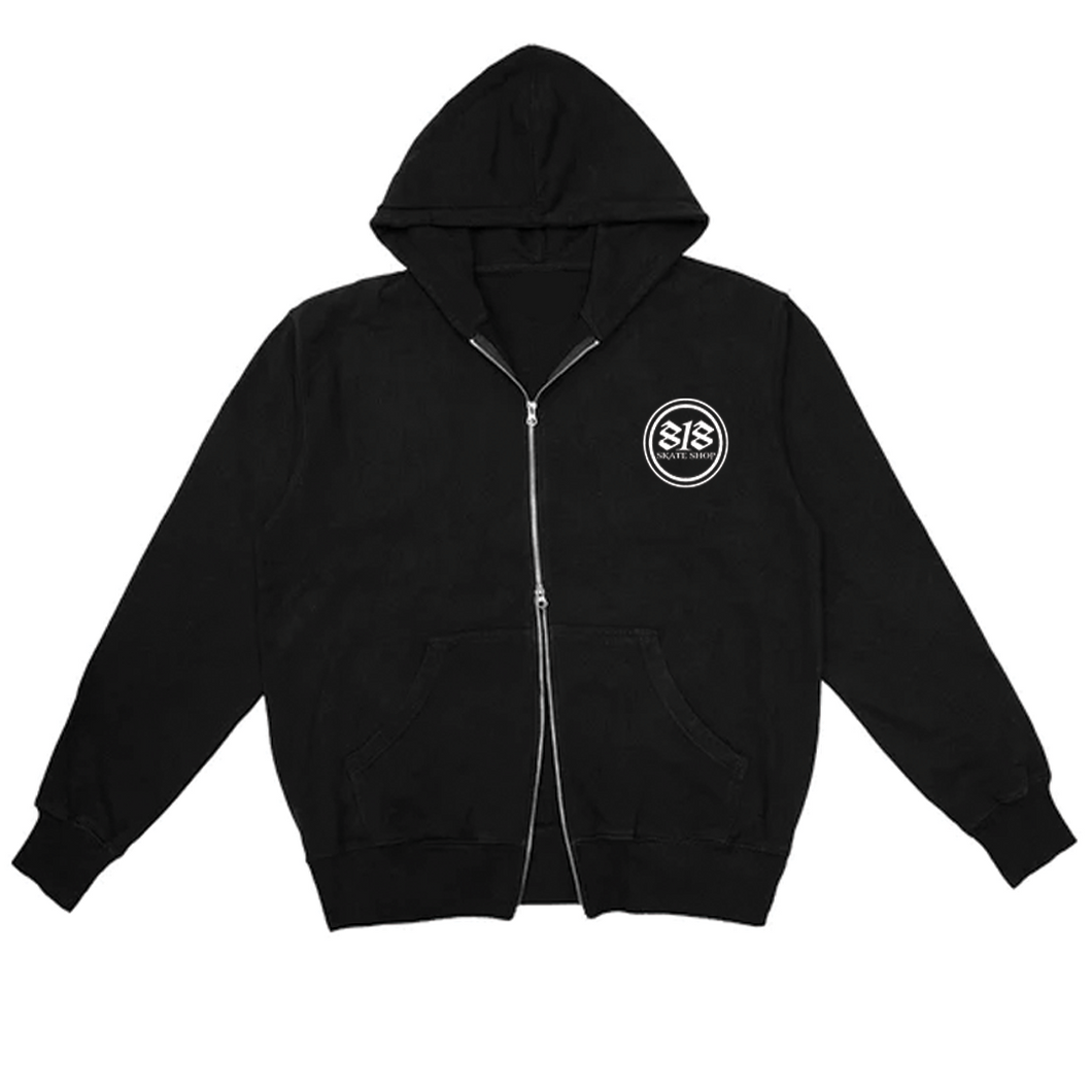 818 Skate Shop Zip Up Hoodie in Black