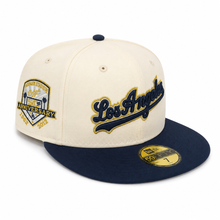 Load image into Gallery viewer, New Era 5950 LA Dodgers Script Ice Dogs in Chrome/Nightshift Navy - 818 Exclusive
