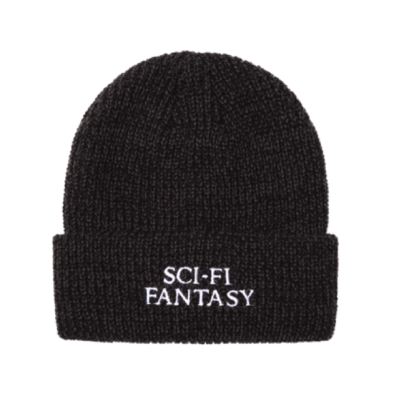 Sci-Fi Fantasy Mixed Yarn Logo Beanie in Black/Grey