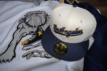 Load image into Gallery viewer, New Era 5950 LA Dodgers Script Ice Dogs in Chrome/Nightshift Navy - 818 Exclusive

