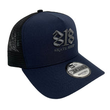 Load image into Gallery viewer, New Era 940 A-Frame 818 Skate Shop Trucker Snapback in Nightshift Navy/Black
