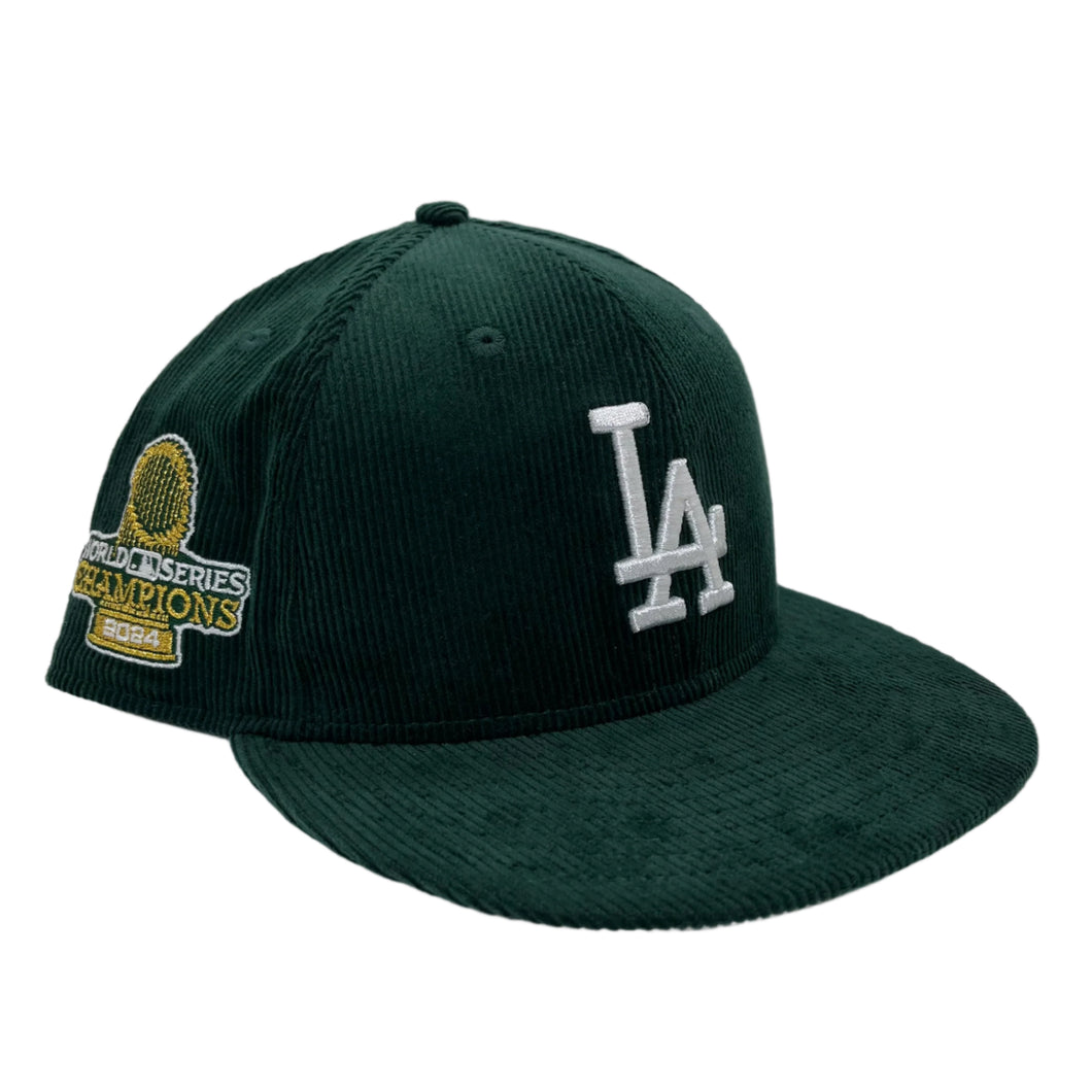 New Era 5950 Los Angeles Dodgers 2024 World Series Champions Patch in Dark Green Corduroy
