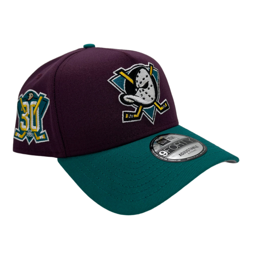 New Era 940 A-Frame Anaheim Ducks 30th Anniversary Patch Snapback - Maroon/Teal