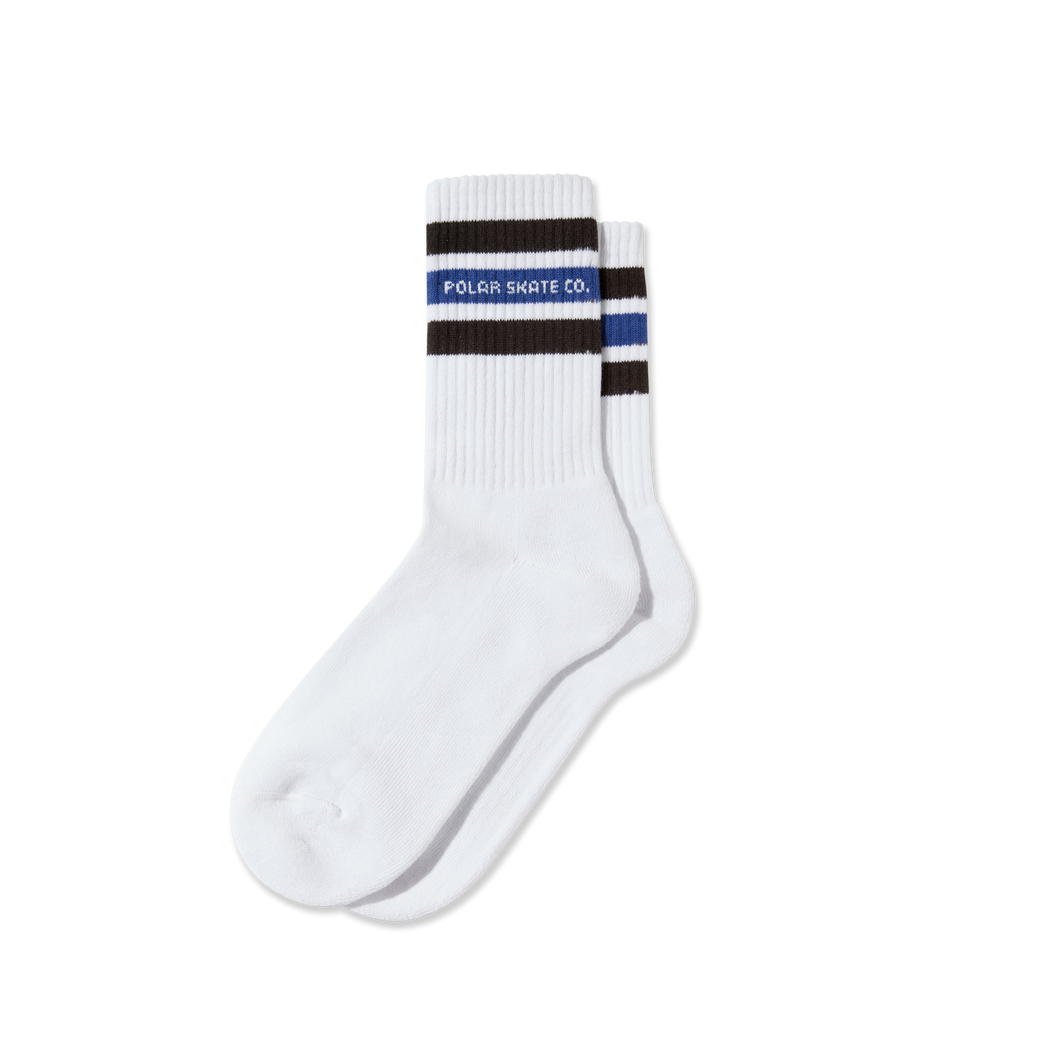 Polar Skate Co. Fat Stripe Socks in White/Brown/Blue