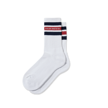 Load image into Gallery viewer, Polar Skate Co. Fat Stripe Socks in White/Navy/Red
