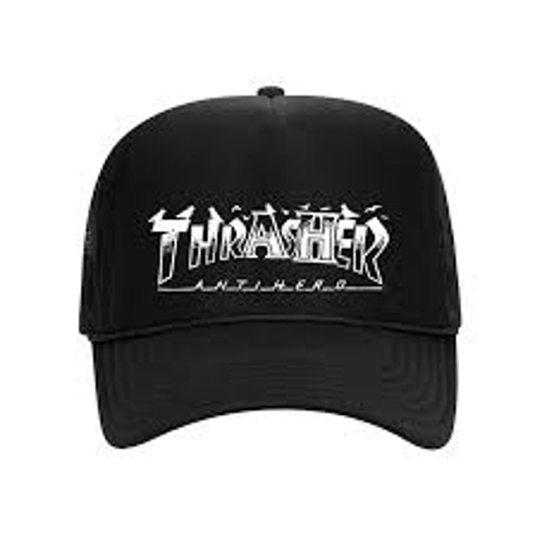 Thrasher x Antihero Pigeon Mag Trucker Hat in Black