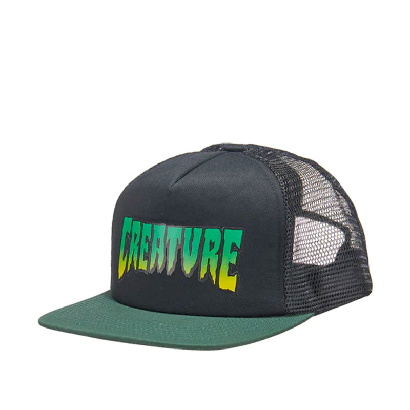 Creature Logo Mesh Trucker Hat in Black/Green
