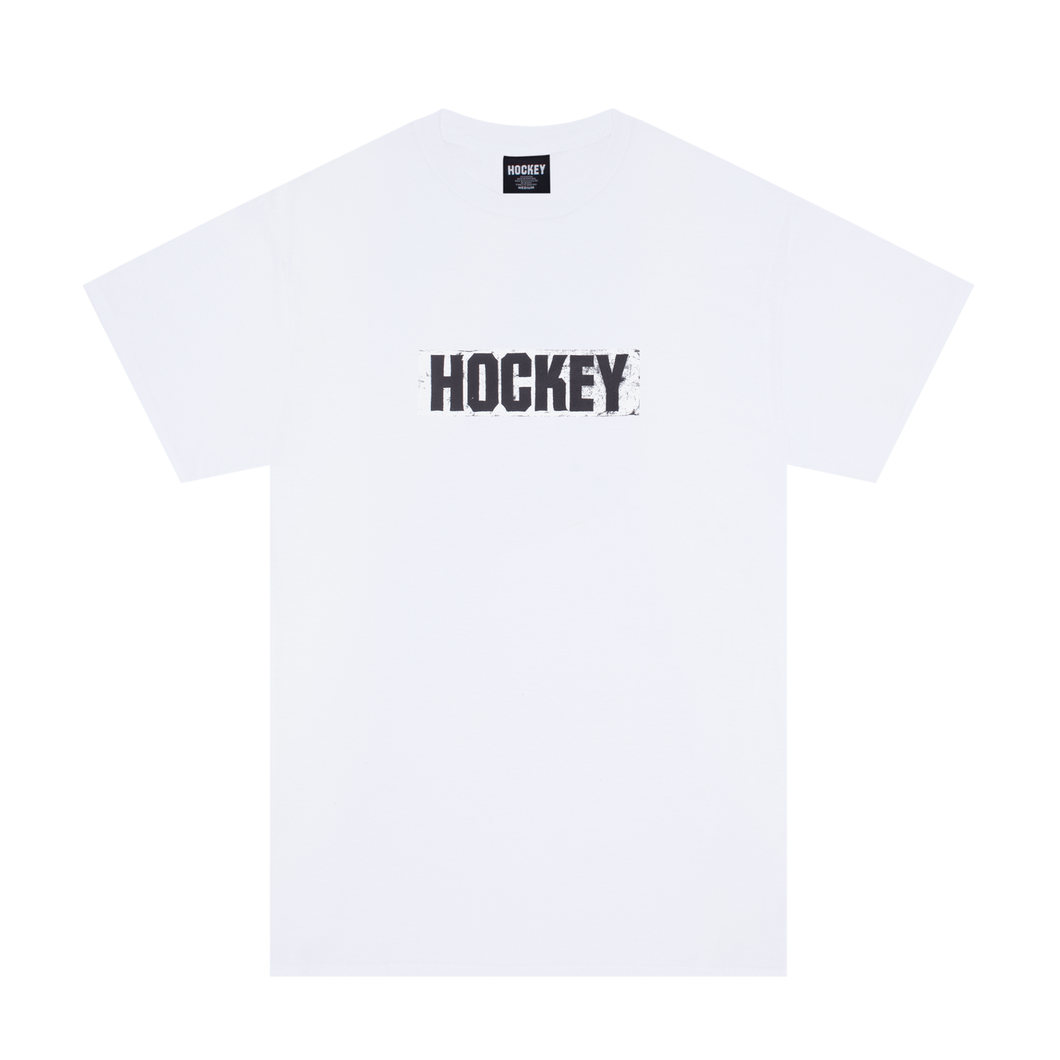 Hockey Sticker Logo Tee in White